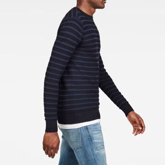 G Star Raw Men's Size Medium Indigo Blue Dadin Knit Pullover Sweater Crewneck - Picture 5 of 13